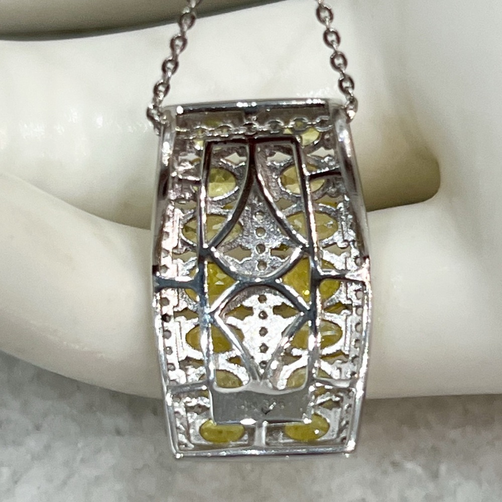Madagascar Yellow Sapphire White Zircon Sterling Silver Pendant 20” Necklace - Picture 8 of 12